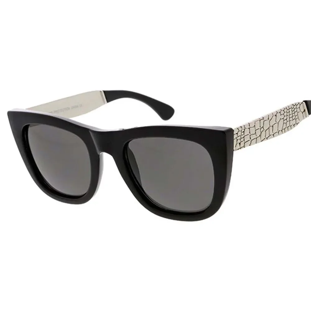 Wildly Stylish Women's Cat Eye Shades Crocodile-Embossed Temples Black & Silver